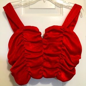 2 Rose Gathered Sweetheart Red Whimsical Straps Top Blouse